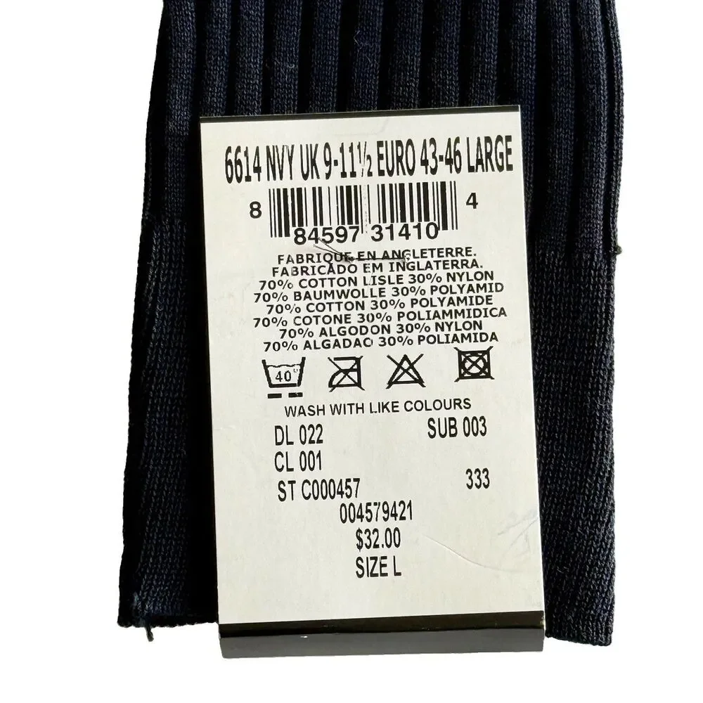 PANTHERELLA Danvers Dress Socks Men's Sz Large Navy Blue Cotton Lisle 6614 NWT